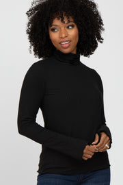 Black Ribbed Knit Turtleneck Top