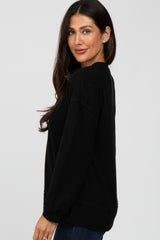 Black Soft Ribbed Accent Long Sleeve Top