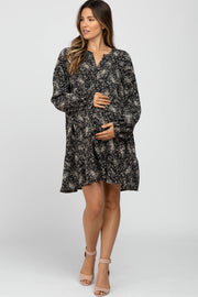 Black Floral Tiered Maternity Dress