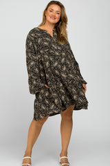 Black Floral Tiered Plus Maternity Dress