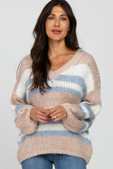 Pink Striped Oversized V-Neck Sweater