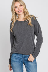 Charcoal Mixed Knit Round Hem Top