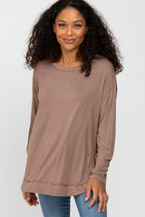 Mocha Button Accent Long Sleeve Maternity Top