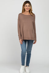 Mocha Button Accent Long Sleeve Maternity Top