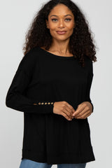 Black Button Accent Long Sleeve Maternity Top