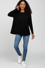 Black Button Accent Long Sleeve Top