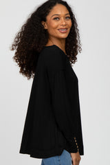 Black Button Accent Long Sleeve Top