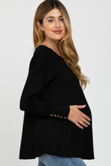 Black Button Accent Long Sleeve Maternity Top