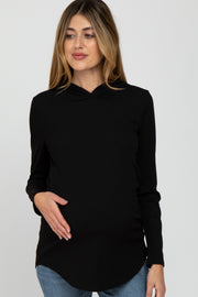 Black Ribbed Lightweight Maternity Hoodie