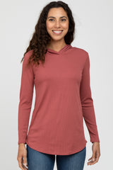 Rust Ribbed Lightweight Maternity Hoodie