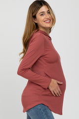 Rust Ribbed Lightweight Maternity Hoodie