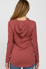 Rust Ribbed Lightweight Maternity Hoodie