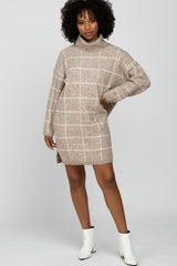 Taupe Grid Knit Sweater Dress