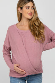 Lavender Ribbed Twist Front Maternity Top