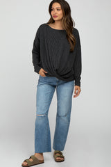 Black Ribbed Twist Front Maternity Top