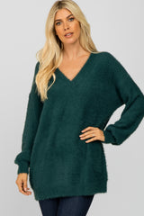 Teal Fuzzy V-Neck Sweater