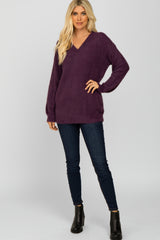 Purple Fuzzy V-Neck Sweater