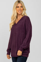 Purple Fuzzy V-Neck Sweater