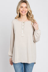 Beige Long Sleeve Button Front Top