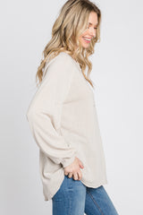 Beige Long Sleeve Button Front Top