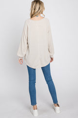 Beige Long Sleeve Button Front Top