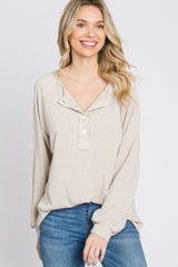 Beige Long Sleeve Button Front Top