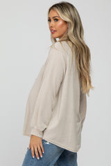 Beige Long Sleeve Button Front Maternity Top