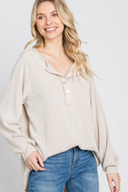 Beige Long Sleeve Button Front Top