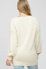 Cream Fuzzy V-Neck Maternity Sweater