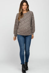 Taupe Animal Print Knit Bubble Sleeve Maternity Top