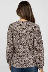 Taupe Animal Print Knit Bubble Sleeve Maternity Top