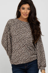 Taupe Animal Print Knit Bubble Sleeve Maternity Top