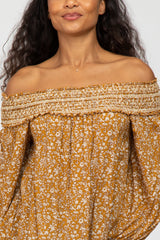 Gold Floral Smocked Off Shoulder Top