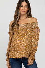 Gold Floral Smocked Off Shoulder Maternity Top