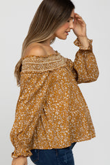 Gold Floral Smocked Off Shoulder Maternity Top