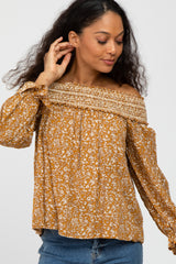 Gold Floral Smocked Off Shoulder Maternity Top