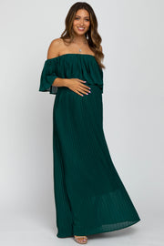 Forest Green Chiffon Pleated Off Shoulder Maternity Maxi Dress