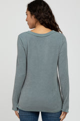 Dusty Blue Ribbed Button Accent Top