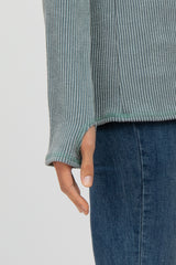 Dusty Blue Ribbed Button Accent Top