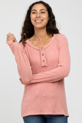 Pink Ribbed Button Accent Maternity Top