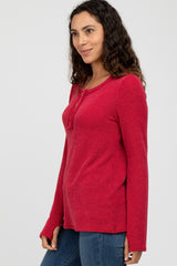 Red Ribbed Button Accent Top