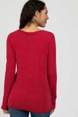 Red Ribbed Button Accent Top