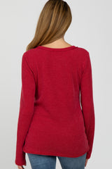 Red Ribbed Button Accent Maternity Top