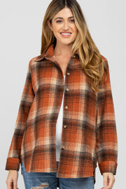 Rust Plaid Brushed Maternity Flannel Top