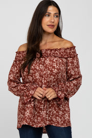 Rust Floral Off Shoulder Smocked Top