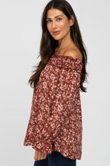 Rust Floral Off Shoulder Smocked Top