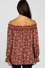 Rust Floral Off Shoulder Smocked Top