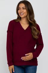 Burgundy Waffle Knit V-Neck Maternity Top