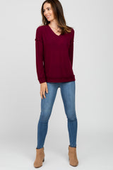 Burgundy Waffle Knit V-Neck Maternity Top