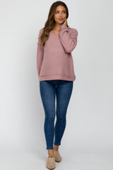 Mauve Waffle Knit V-Neck Maternity Top